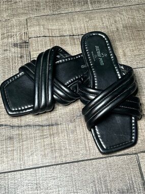 Active USA Black women  Padded Cross-Strap Slide Sandals